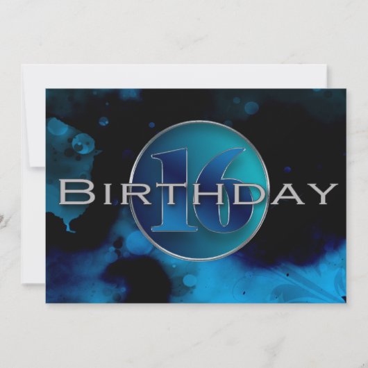 16e BIRTHDAY-INVITATIE - ABSTRACTE BLAUW Kaart (Voorkant)