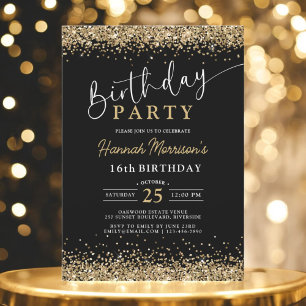 16e Black Gold Glitter Elke Verjaardag Kaart