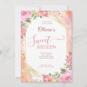 16e BlushPink Flowers Boho Elegant Verjaardagsfees Kaart (Voorkant)