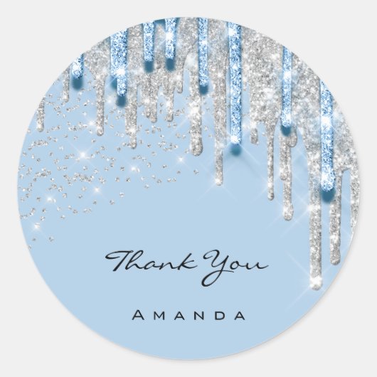 16e Bridal Silver Glitter 3D Blue Ronde Sticker (Voorkant)