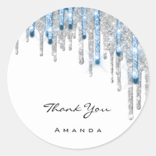 16e Bridal Silver Glitter 3D DripBlue Ronde Sticker