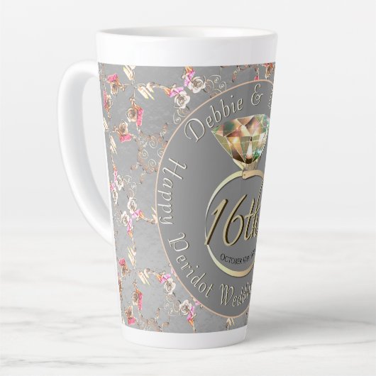 16e bruiloft Jubileum Peridot & Silver Latte M Latte Mok (Linkerhoek)