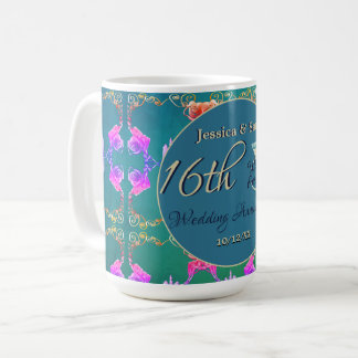16e bruiloft Jubileum Wax, Statice & Peridot Koffiemok