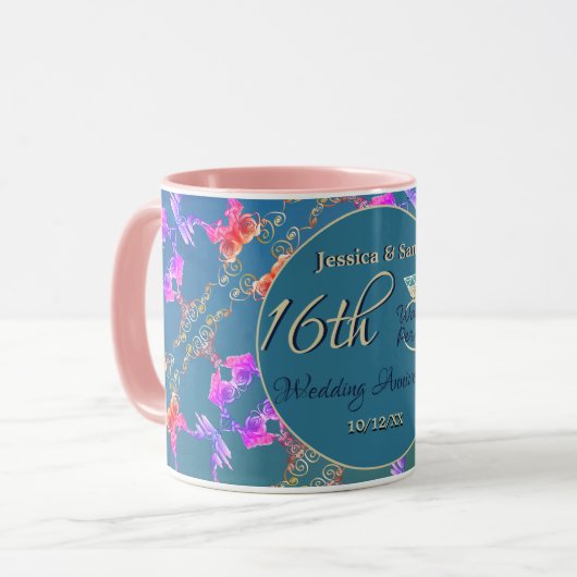 16e bruiloft Jubileum Wax, Statice & Peridot Mok (Voorkant links)