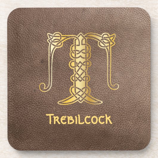 16e eeuw Celtic Knot Decorative Capital T Bier Onderzetter (Voorkant)