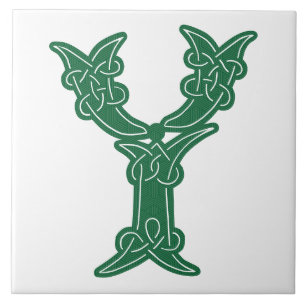 16e eeuw Celtic Knot Decorative Capital Y Tegeltje