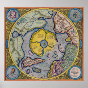 16e eeuw Mercator North Pole Map - Poster