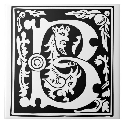16e eeuw Mythische creaties Decoratief Kapitaal B Tegeltje (Voorkant)