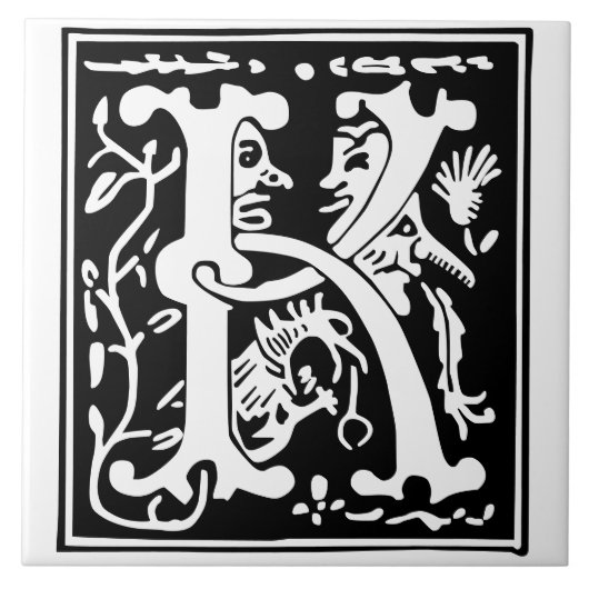 16e eeuw Mythische creaties Decoratief Kapitaal K Tegeltje (Voorkant)