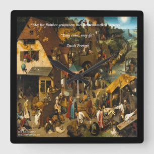 16e eeuw Nederlandse kunst & Proverb-wandklok Vierkante Klok