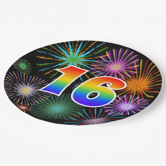 16e evenement - leuk, kleurrijk, vet, regenboog 16 papieren bordje (Gekanteld)