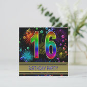 16e fête d'anniversaire Invitation avec bulles (Debout devant)