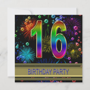 16e fête d'anniversaire Invitation avec bulles