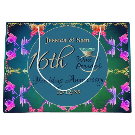 16e Huwelijkswas, Statice Bloem Gift Bag Groot Cadeauzakje (Voorkant)