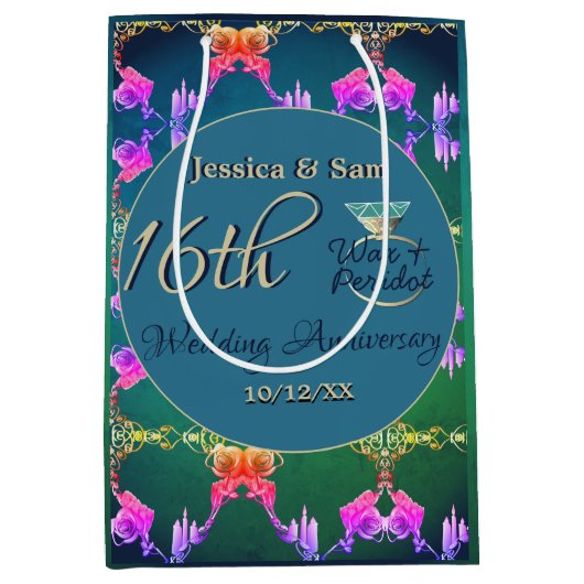 16e Huwelijkswas, Statice Bloem Gift Bag Medium Cadeauzakje (Voorkant)