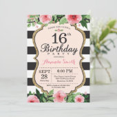 16e Invitation d'anniversaire. Noir d'or rose flor (Debout devant)