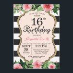 16e Invitation d'anniversaire. Noir d'or rose flor<br><div class="desc">16e Invitation d'anniversaire pour ado,  dame. Sweet sixteen. Invitation de la fête d'anniversaire Black and Gold. Parties scintillant d'or. Fleur florale d'aquarelle rose. Grandes taches noires et blanches. Numérique imprimable.
Pour plus de personnalisation,  cliquez sur le bouton "Customiser" et utilisez notre outil de conception pour modifier ce modèle.</div>