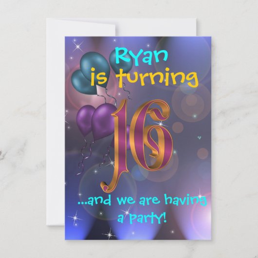 16e invitation de fête d'anniversaire (Devant)