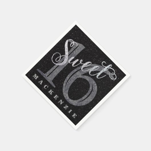 16e Koolsteengrijs | Zoete 16 Zilverglitter | Servetten (Hoek)