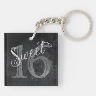16e Koolsteengrijs Zoete 16 zilverglitter Sleutelhanger