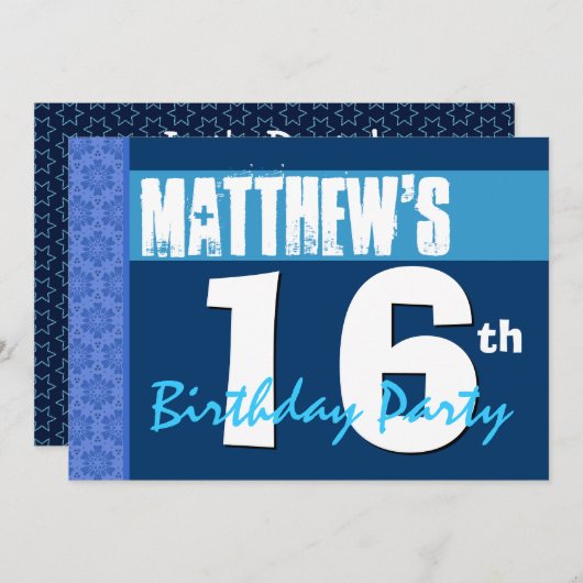 16e milde, moderne blauwStar Pattern-10e verjaarda Kaart (Voorkant / Achterkant)