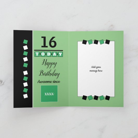 16e nog steeds geweldige groene en zwarte verjaard kaart (Binnen)
