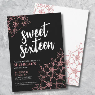 16e Roze Gouden Bloemige Sweet Sixteen Verjaardags Kaart