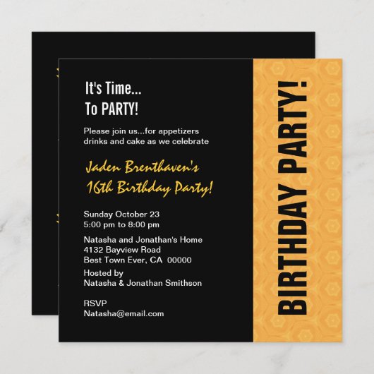 16e tienerdag Modern Gold en Black V841 Kaart (Voorkant / Achterkant)