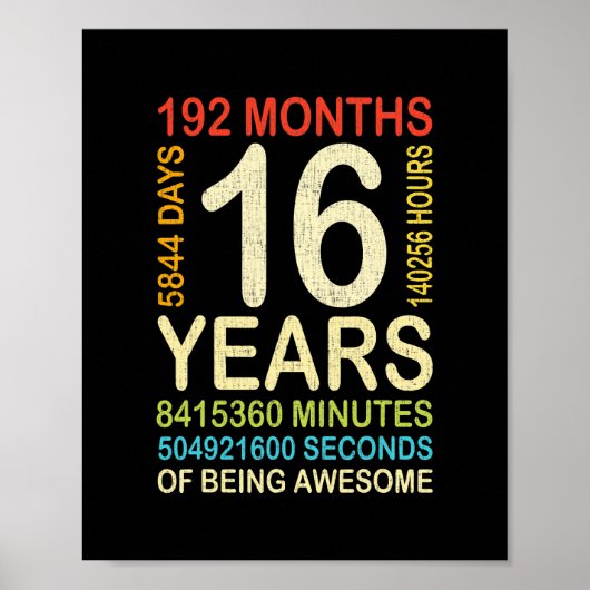 16e verjaardag 16 jaar oude  retro 192 poster (Voorkant)