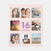 16e verjaardag aangepaste foto collage roos goudro fleece deken (Voorkant)