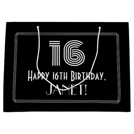 16e verjaardag — Art Deco geïnspireerde look "16" Groot Cadeauzakje (Voorkant)