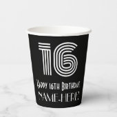16e verjaardag — Art Deco Geïnspireerde look "16" Papieren Bekers (Achterkant)