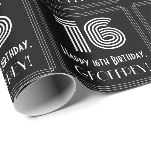 16e verjaardag: Art Deco geïnspireerde look "16" w Cadeaupapier (Rol Hoek)