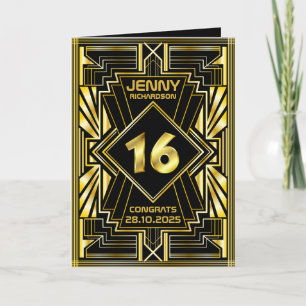 16e verjaardag Art Deco Gold Black Great Gatsby Kaart