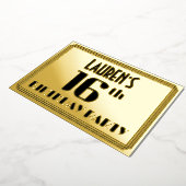16e verjaardag: Art Deco Kijk "16" en naam Folie Uitnodiging (Gedraaid)