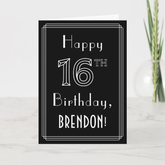 16e verjaardag: Art Deco Style # 16 en aangepaste  Kaart (Voorkant)
