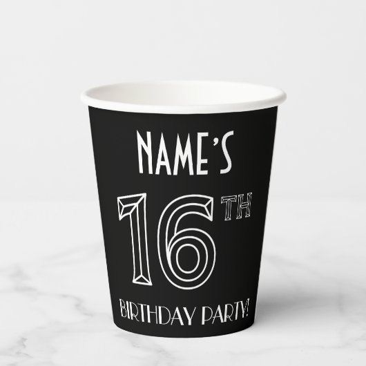 16e verjaardag: Art Deco Style + aangepaste naam Papieren Bekers (Achterkant)