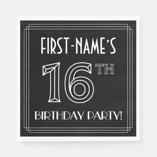 16e verjaardag: Art Deco Style + aangepaste naam Servet (Voorkant)