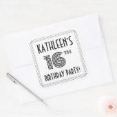 16e verjaardag: Art Deco Style + aangepaste naam Vierkante Sticker (Envelop)