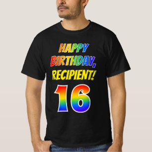 16e Verjaardag - Bold, Fun, Rainbow 16, Custom Nam T-shirt