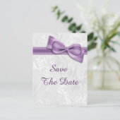 16e Verjaardag Damask en Faux Bow Save The Date Aankondigingskaart (Staand voorkant)