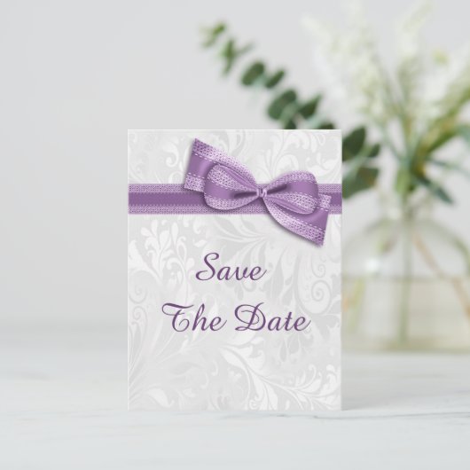 16e Verjaardag Damask en Faux Bow Save The Date Aankondigingskaart (Staand voorkant)