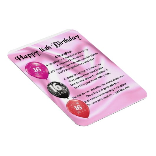 16e verjaardag Dochter Poem Magnet Magneet (Rechterzijde)