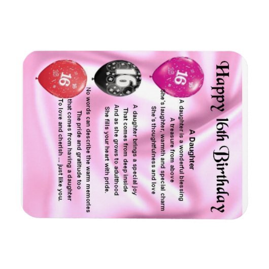 16e verjaardag Dochter Poem Magnet Magneet (Horizontaal)