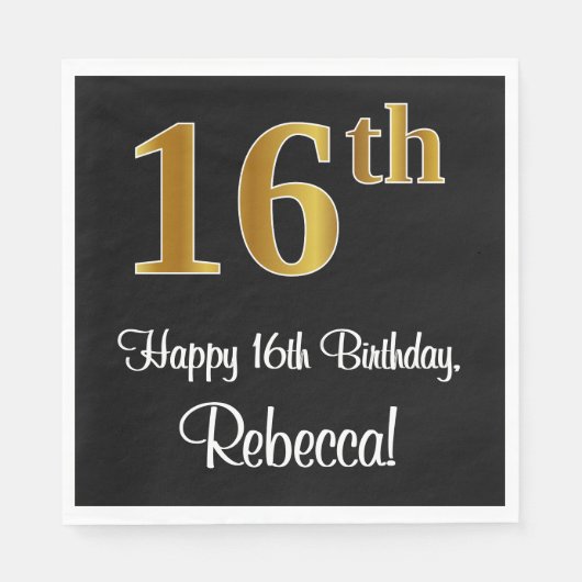 16e verjaardag ~ Elegant Luxe Faux Gold Look # Servet (Voorkant)