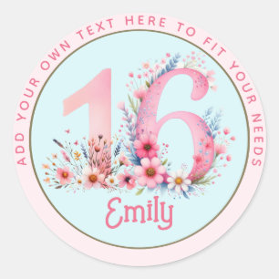 16e verjaardag Fairy Floral roze prinses sprookje Ronde Sticker