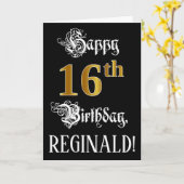 16e verjaardag — Fancy script; Faux Gold Kijk; naa Kaart (Gele Bloem)