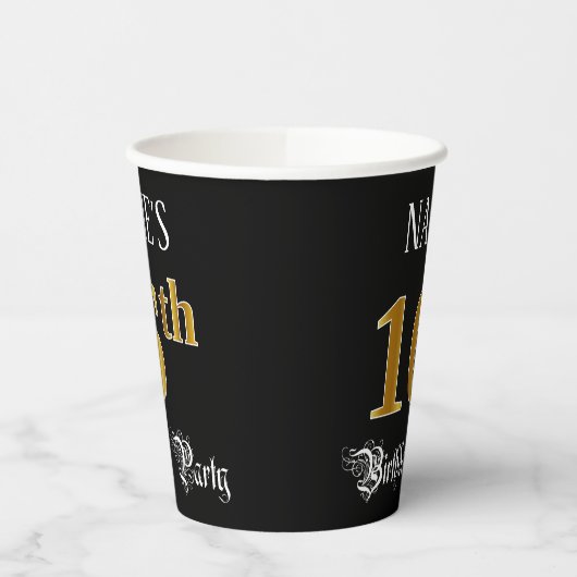 16e verjaardag — Fancy script, Faux Gold look Papieren Bekers (Links)