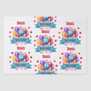 16e verjaardag Festive Colorful Balloons V10GZ Tissuepapier