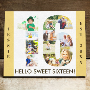 16e verjaardag Foto Collage nummer 16 Neutraal Canvas Afdruk